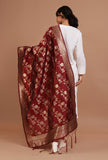 Maroon Color Semi Silk Dupatta With Zari Weaving