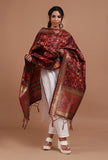 Maroon Color Semi Silk Dupatta With Zari Weaving