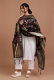 Black Color Semi Silk Dupatta With Zari Weaving