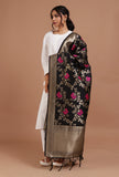 Black Color Semi Silk Dupatta With Zari Weaving