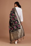 Black Color Semi Silk Dupatta With Zari Weaving