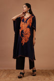 Blue Purple Cotton Crush Ari Embroidered Kaftan- Free Size