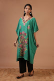 Sea Green Cotton Crush Ari Embroidered Kaftan- Free Size