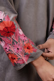 Smokey Grey Velvet Ari Embroidered Kurta, Pant And Dupatta Set- Free Size