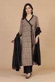 Solid Black Cotton Dupatta with Lace Detailing