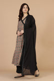 Solid Black Cotton Dupatta with Lace Detailing