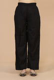 Set of 2: Baagh Print Gathered Dress with Lace & Handwork and Solid Black Cotton Pants