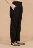Set of 2: Baagh Print Gathered Dress with Lace & Handwork and Solid Black Cotton Pants
