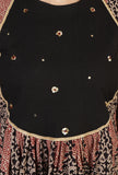 Set of 2: Baagh Print Gathered Dress with Lace & Handwork and Solid Black Cotton Pants