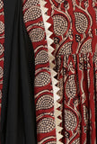 Set of 3: Baagh Print Gathered Dress with Lace Handwork, Solid Black Chooridar Cotton Pants & Black Lace Work Dupatta