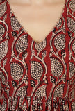 Set of 3: Baagh Print Gathered Dress with Lace Handwork, Solid Black Chooridar Cotton Pants & Black Lace Work Dupatta
