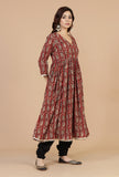 Hand Block Baagh Print Flared Kurta with Lace Detailing