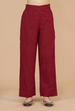 Set of 2: Red Flared Kurta with Baagh Block Print & Solid Cotton Pants