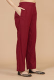 Set of 2: Red Flared Kurta with Baagh Block Print & Solid Cotton Pants