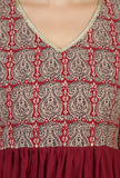 Set of 2: Red Flared Kurta with Baagh Block Print & Solid Cotton Pants
