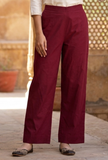 Solid Red Cotton Straight Pant