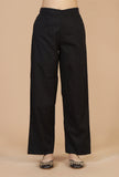 Set of 2: Ajrakh-Inspired Flared Kurta with Lace & Solid Black Cotton Pants