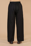 Set of 2: Ajrakh-Inspired Flared Kurta with Lace & Solid Black Cotton Pants