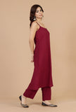 Set of 2: Red A-line Slip Kurta with Straight Pants