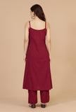 Set of 2: Red A-line Slip Kurta with Straight Pants