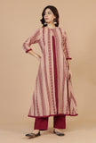 Printed A-Line Overlay Kurta with Mirror Lace Trim