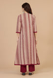 Printed A-Line Overlay Kurta with Mirror Lace Trim