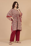 Set of 2: Block Printed Kaftan Kurta with Red Cotton Pants