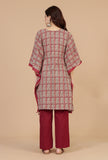 Set of 2: Block Printed Kaftan Kurta with Red Cotton Pants