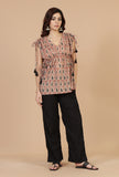 Set of 2: Baagh Printed Drawstring Top & Solid Black Cotton Pants