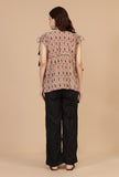 Set of 2: Baagh Printed Drawstring Top & Solid Black Cotton Pants