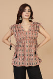 Red & Black Baagh Block Print Top with Tassels