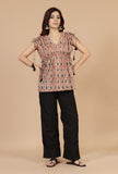Red & Black Baagh Block Print Top with Tassels