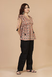 Red & Black Baagh Block Print Top with Tassels