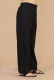 Solid Black Cotton Wide-Leg Pants