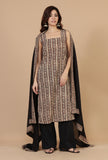 Black Cotton Dupatta with Baagh Block Print Border