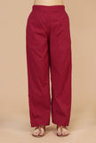 Set of 2: Maroon Printed Empire Kurta & Solid Cotton Pants