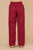 Set of 2: Maroon Printed Empire Kurta & Solid Cotton Pants