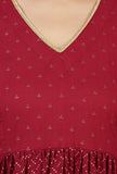 Set of 2: Maroon Printed Empire Kurta & Solid Cotton Pants