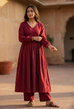 Maroon Handblock Printed Empire Kurta with Gota Detailing