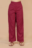 Set of 2: Maroon Floral Printed Flared Kurta with Gota Lace & Solid Cotton Pants