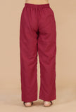 Set of 2: Maroon Floral Printed Flared Kurta with Gota Lace & Solid Cotton Pants