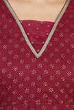 Set of 2: Maroon Floral Printed Flared Kurta with Gota Lace & Solid Cotton Pants