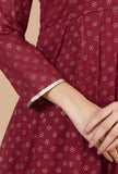 Maroon Floral Printed Flared Kurta with Gota Lace