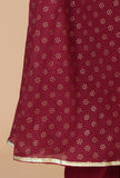 Maroon Floral Printed Flared Kurta with Gota Lace