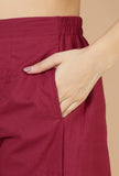 Set of 2: Maroon Gathered Peplum Top & Straight Cotton Pants
