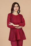 Maroon Gathered Peplum Top