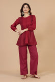 Maroon Gathered Peplum Top