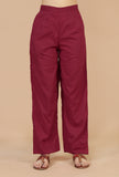 Set of 2: Maroon Hand Block Angrakha Kurta with Tassel Tie & Solid Cotton Pants