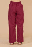 Set of 2: Maroon Hand Block Angrakha Kurta with Tassel Tie & Solid Cotton Pants
