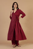 Maroon Hand Block Angrakha Kurta with Tassel Tie